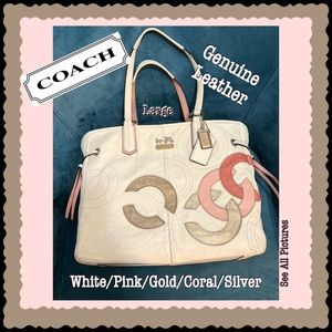 Coach white & Pink/s leather purse X-Large excellent condition